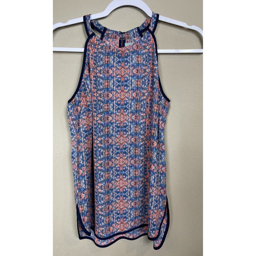 Skies are Blue Anthropologie pink blue Southwest print sleeveless blouse, sz XS‎